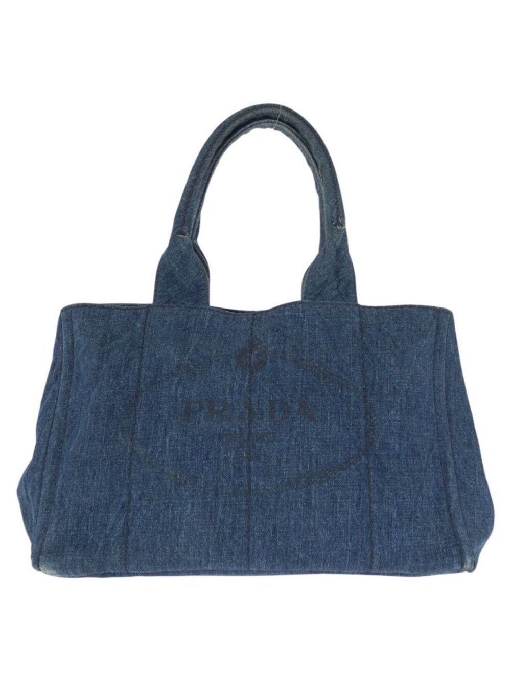 Prada Canapa Blue Gold Denim Tote Bag